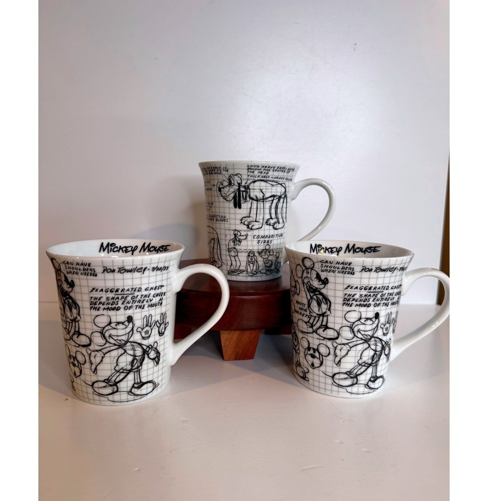 Disney‎ Sketchbook Mug Set Mickey Mouse Pluto Coffee Mugs Set of 3